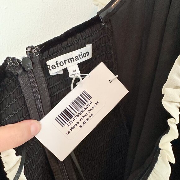 Reformation | NWT Le Marais Velvet Strapless Midi Dress Es in Black Size 14 $328 - Picture 10 of 10